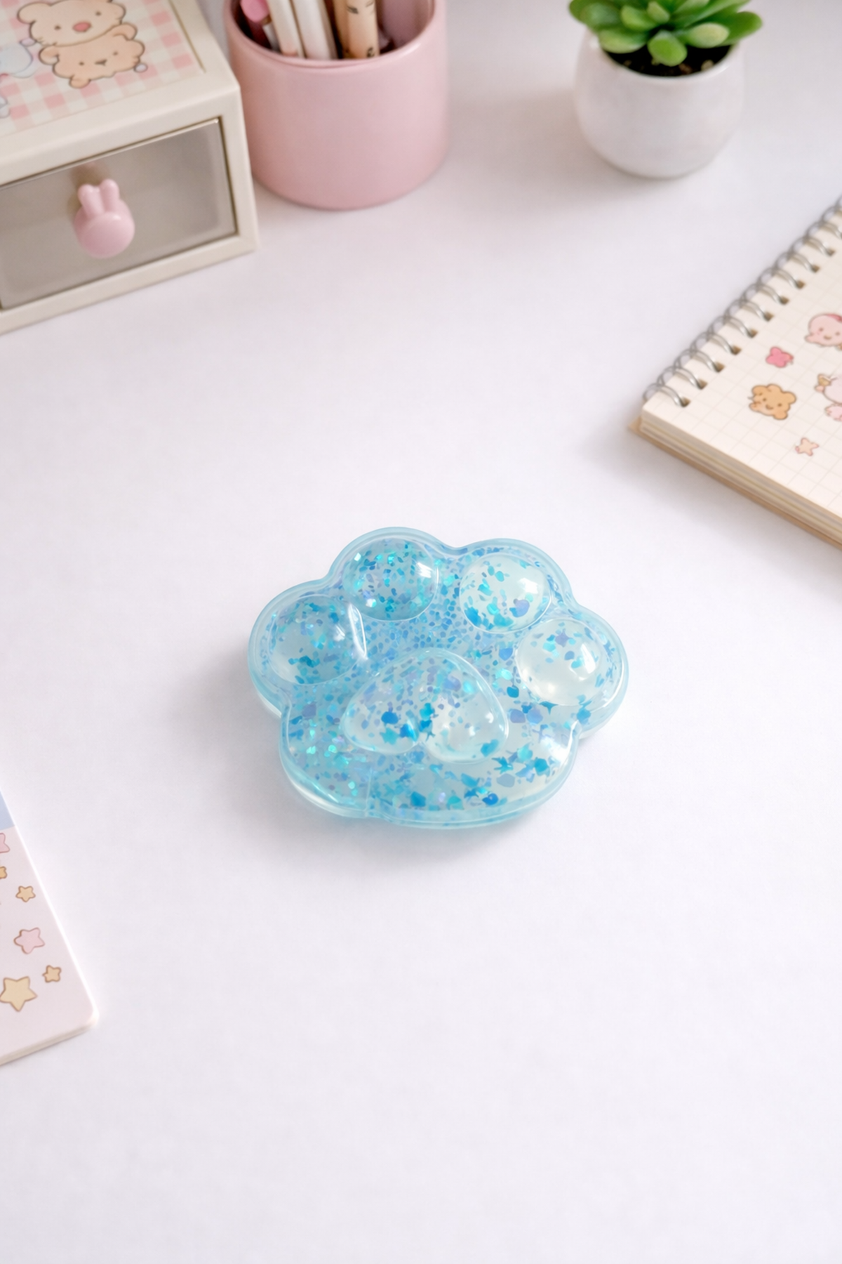 Mavi Şeffaf Yaldızlı Pati Squishy