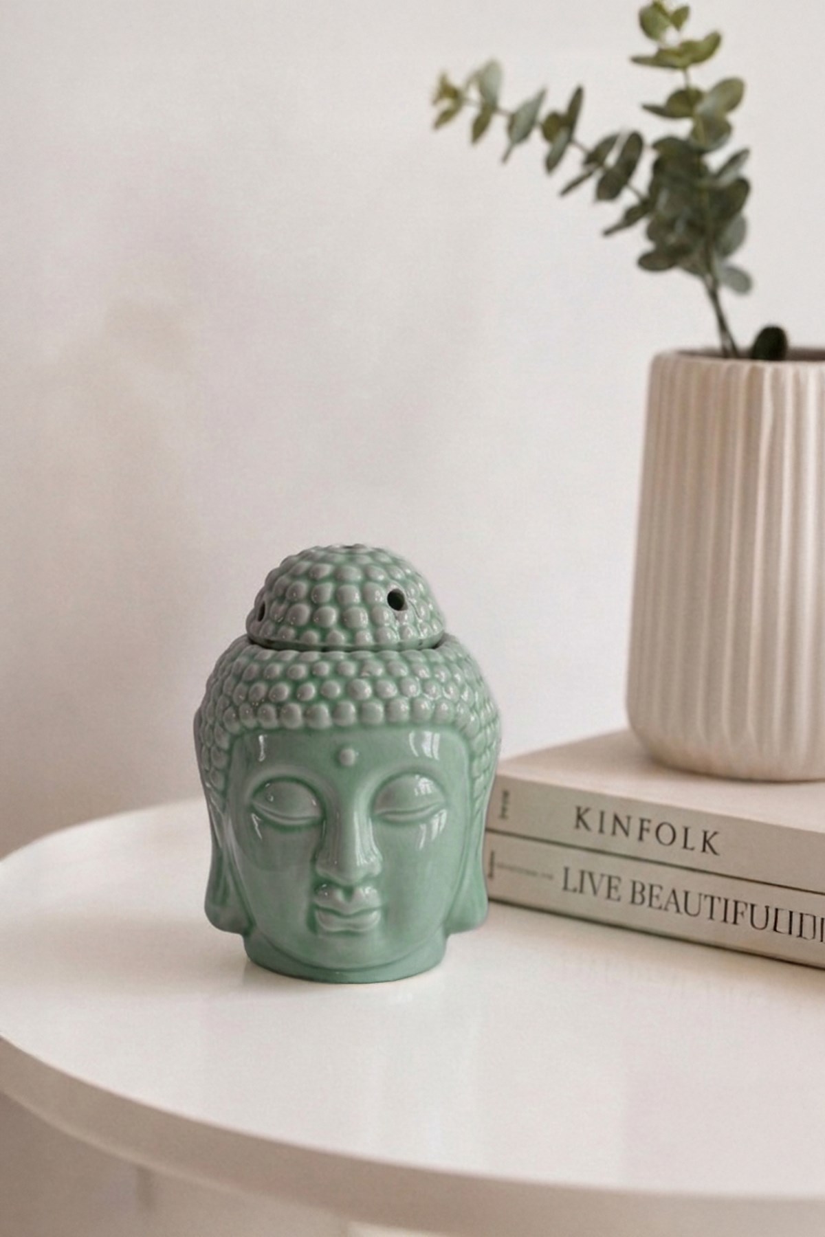 Mint Buddha Kafası Seramik Buhurdanlık 13 Cm