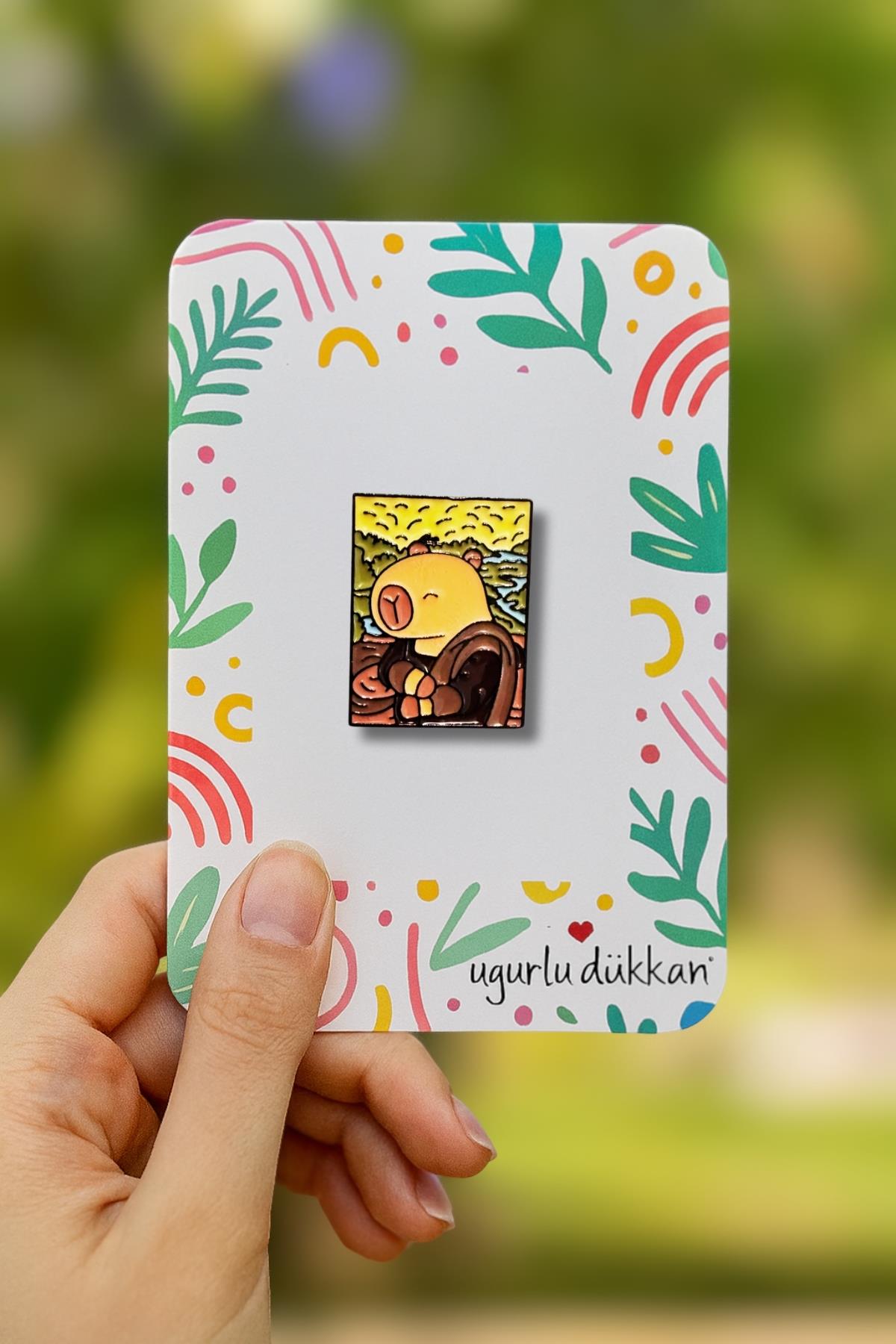 Mona Lisa Cappybara Tablosu Rozeti