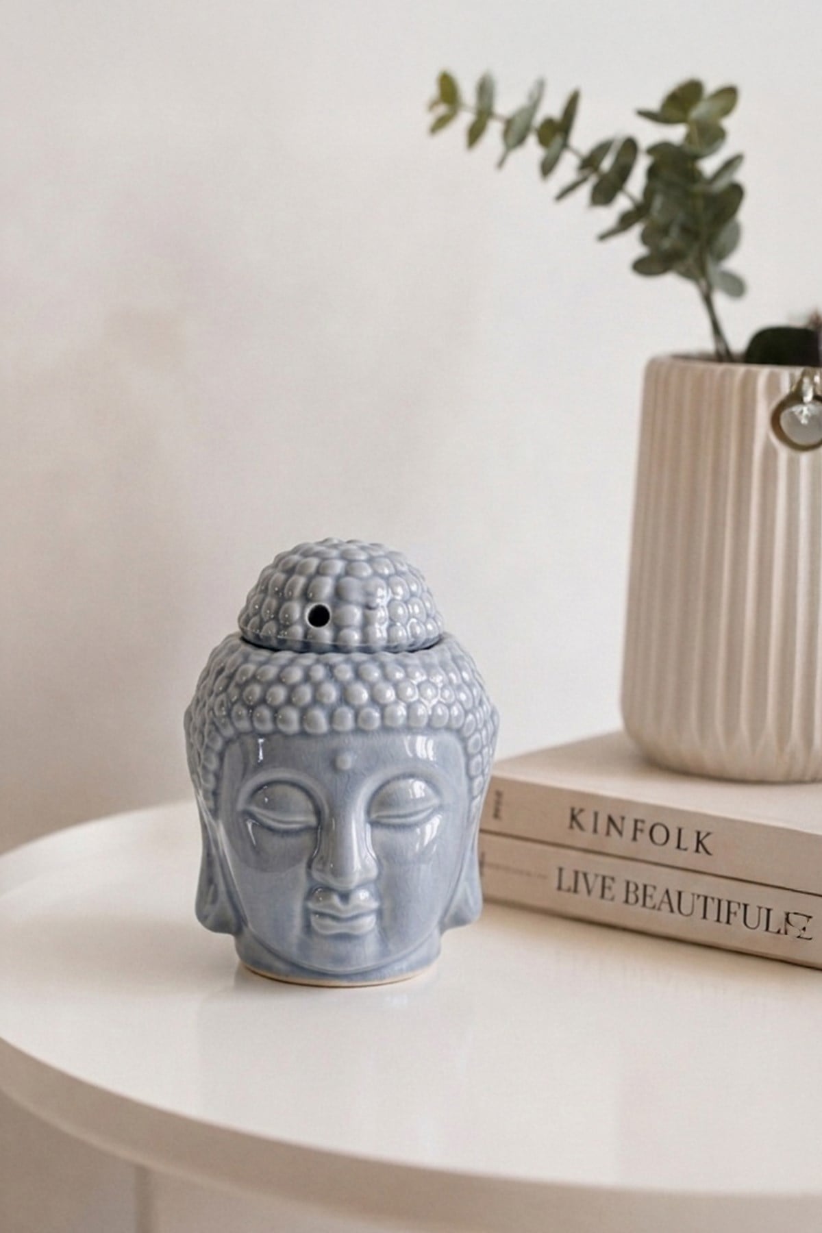 Mor Buddha Kafası Seramik Buhurdanlık 13 Cm