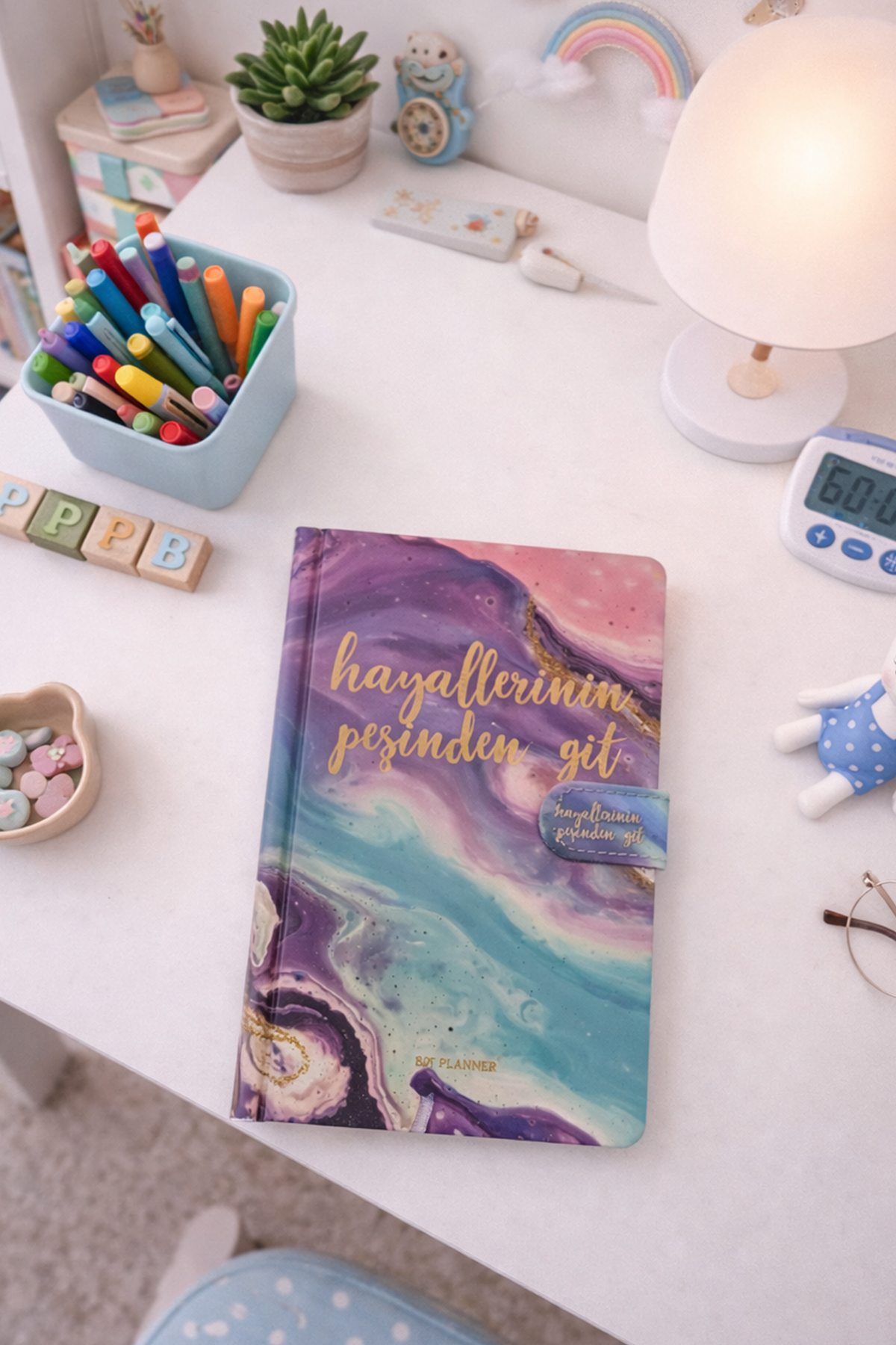 Mor Halledicem Ama Hangi Birini Kalemli Anahtarlı Spiralli Çizgili Defter
