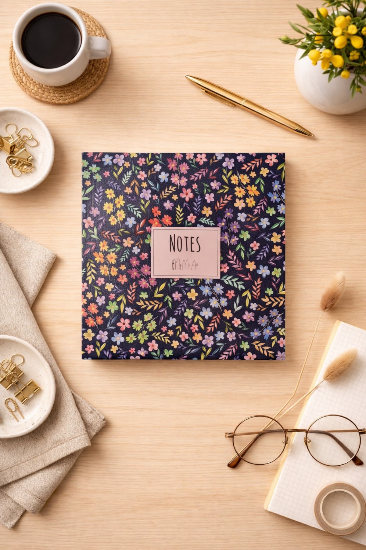 Mor Kır Çiçeği Çizgisiz Not Defteri 16x16cm