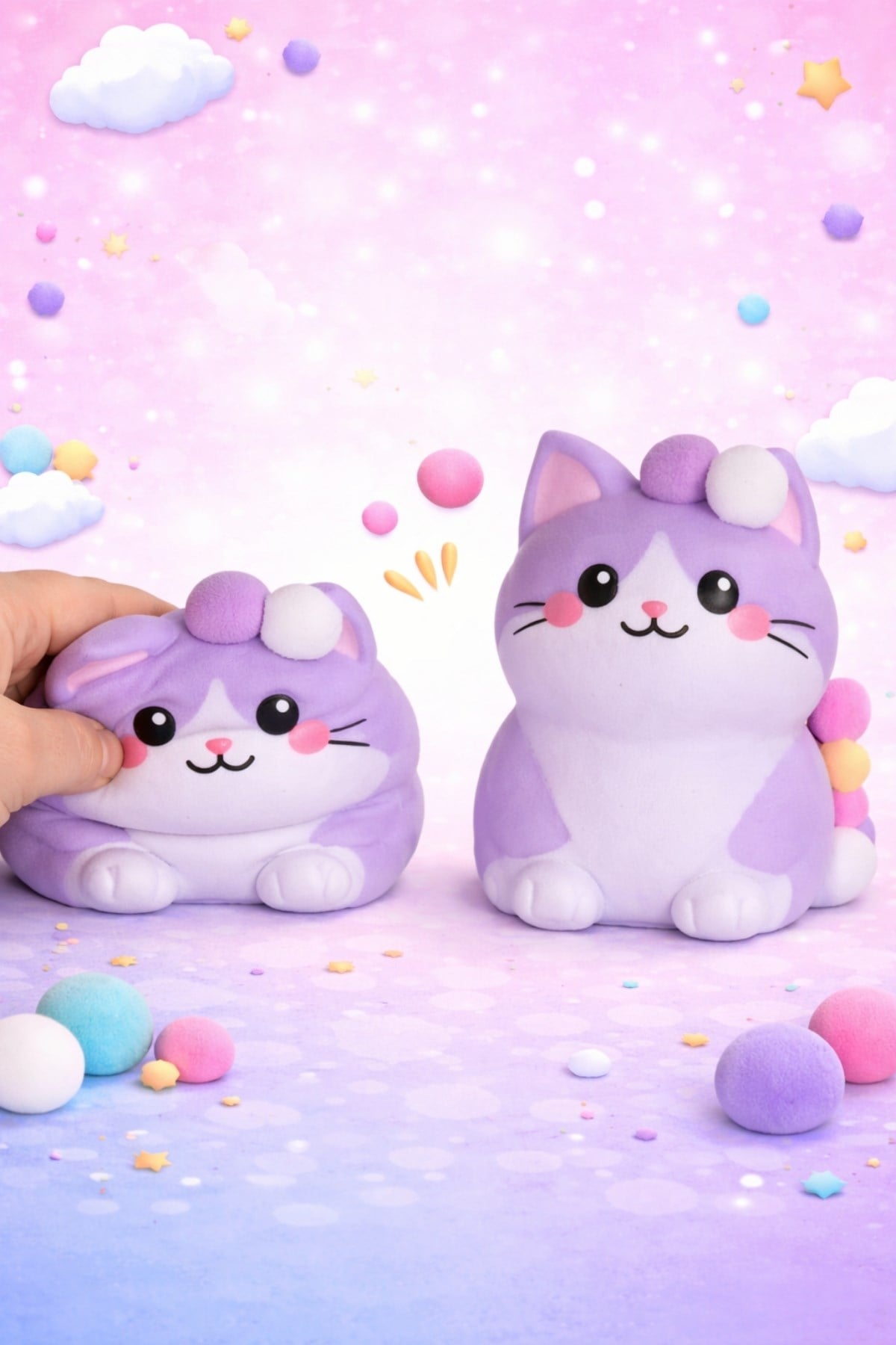 Mor Oturan Squishy Kedi