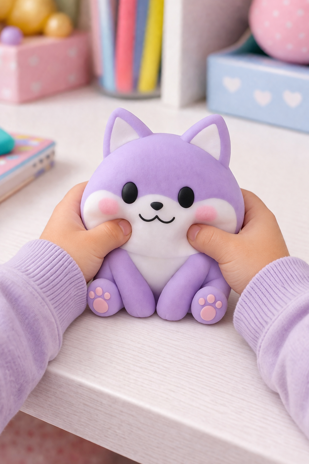 Mor Oturan Squishy Köpek