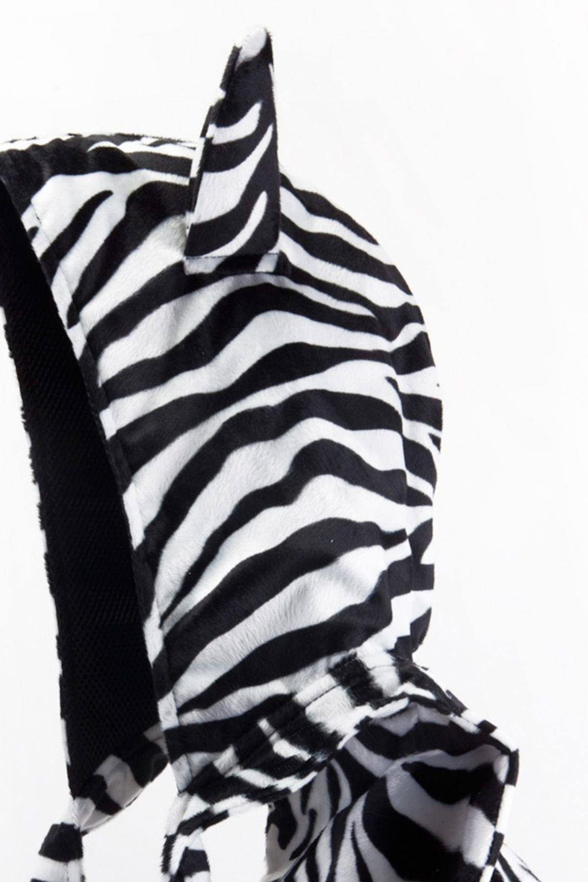 Morikukko Tüylü Zebra Çocuk Kapüşonlu Sırt Çantası