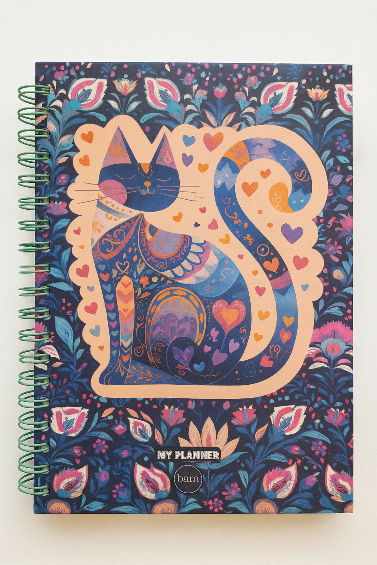 Motifli Kedi Spiral Çizgili Defter