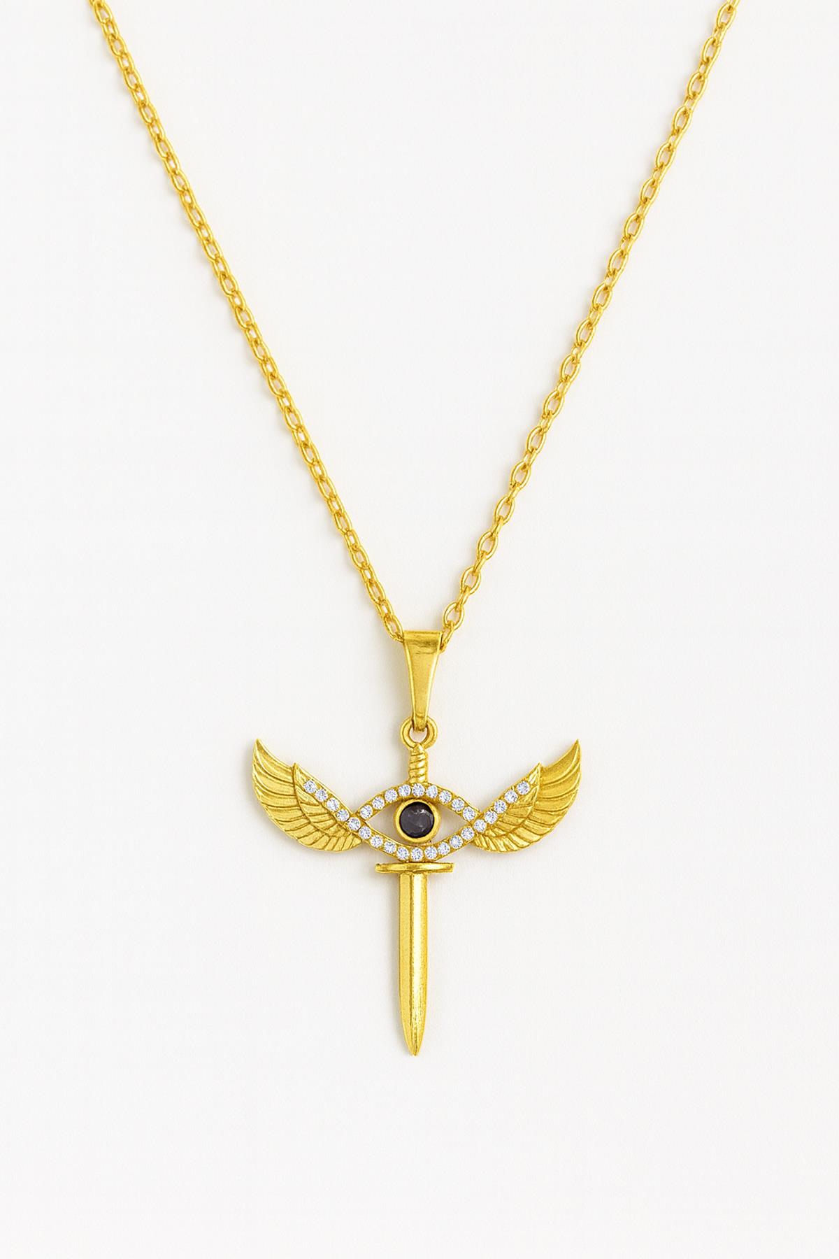 Nazar Göz Kanatlı Kılıç Çelik Kolye