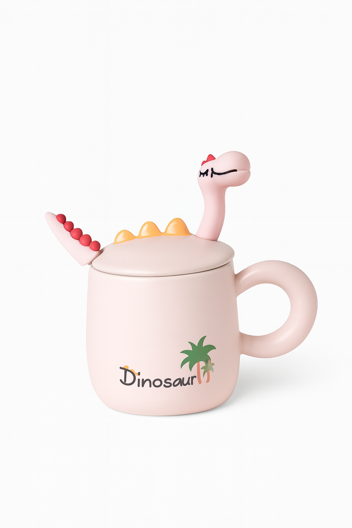 Pembe Dinosour Kapak Kaşıklı Fincan