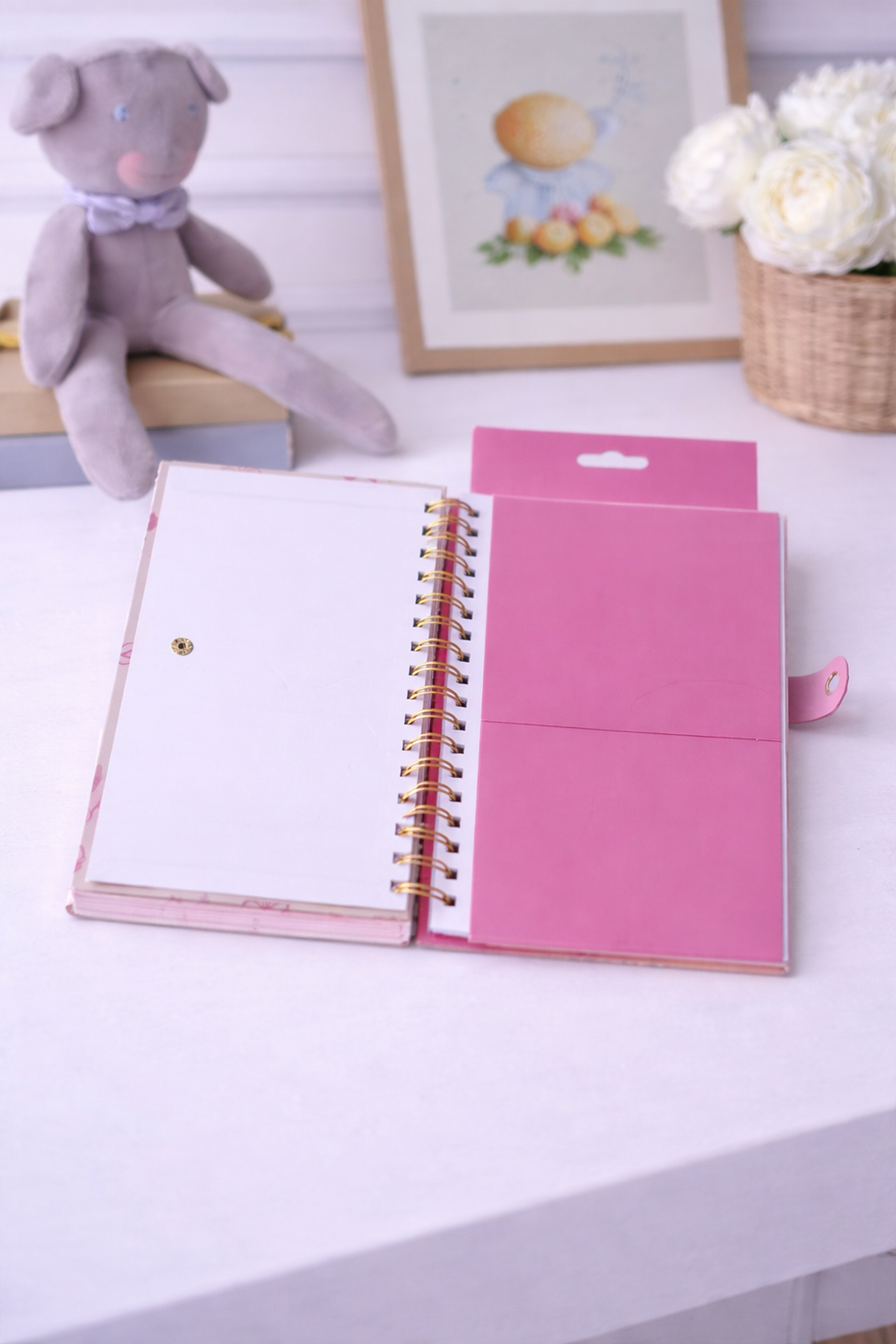 Pembe Fiyonklu Mini Defterli  Çıt Çıt Kapak Spiralli Defter