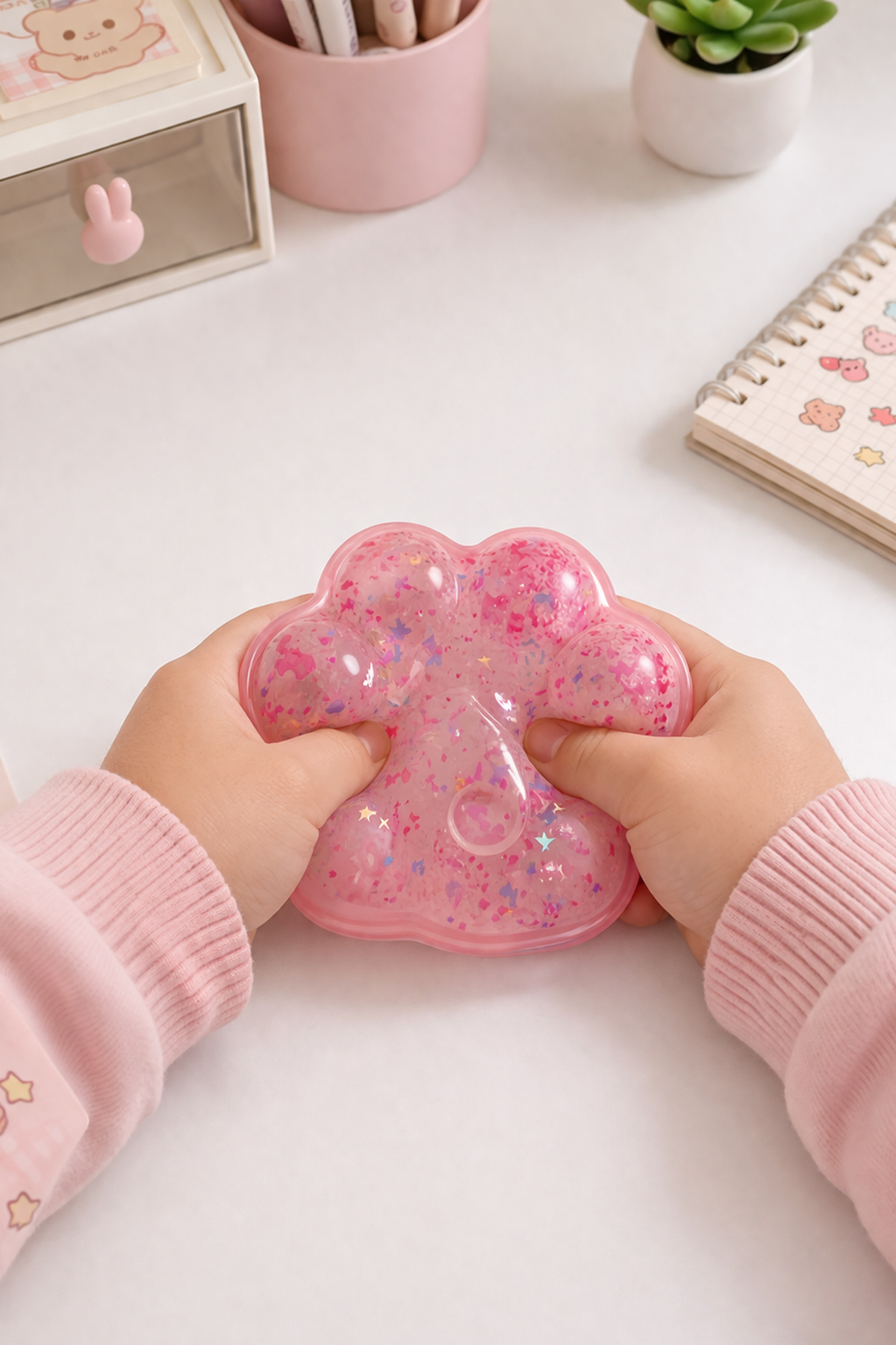 Pembe Şeffaf Yaldızlı Pati Squishy