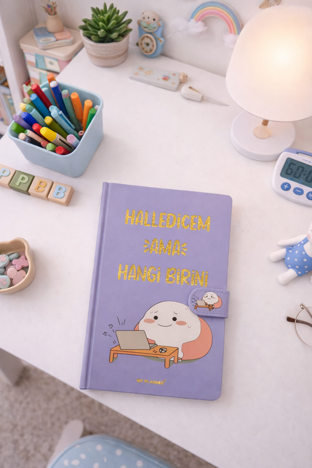 Pembe Sütü Çilekli Seni Sürekli Kalemli Anahtarlı Spiralli Çizgili Defter