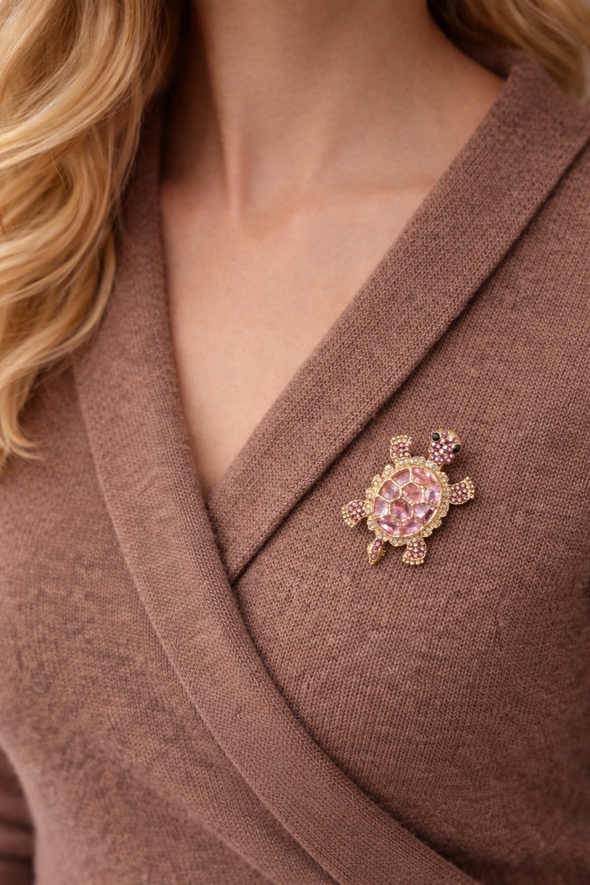 Pembe Taşlı Kaplumbağa Broş