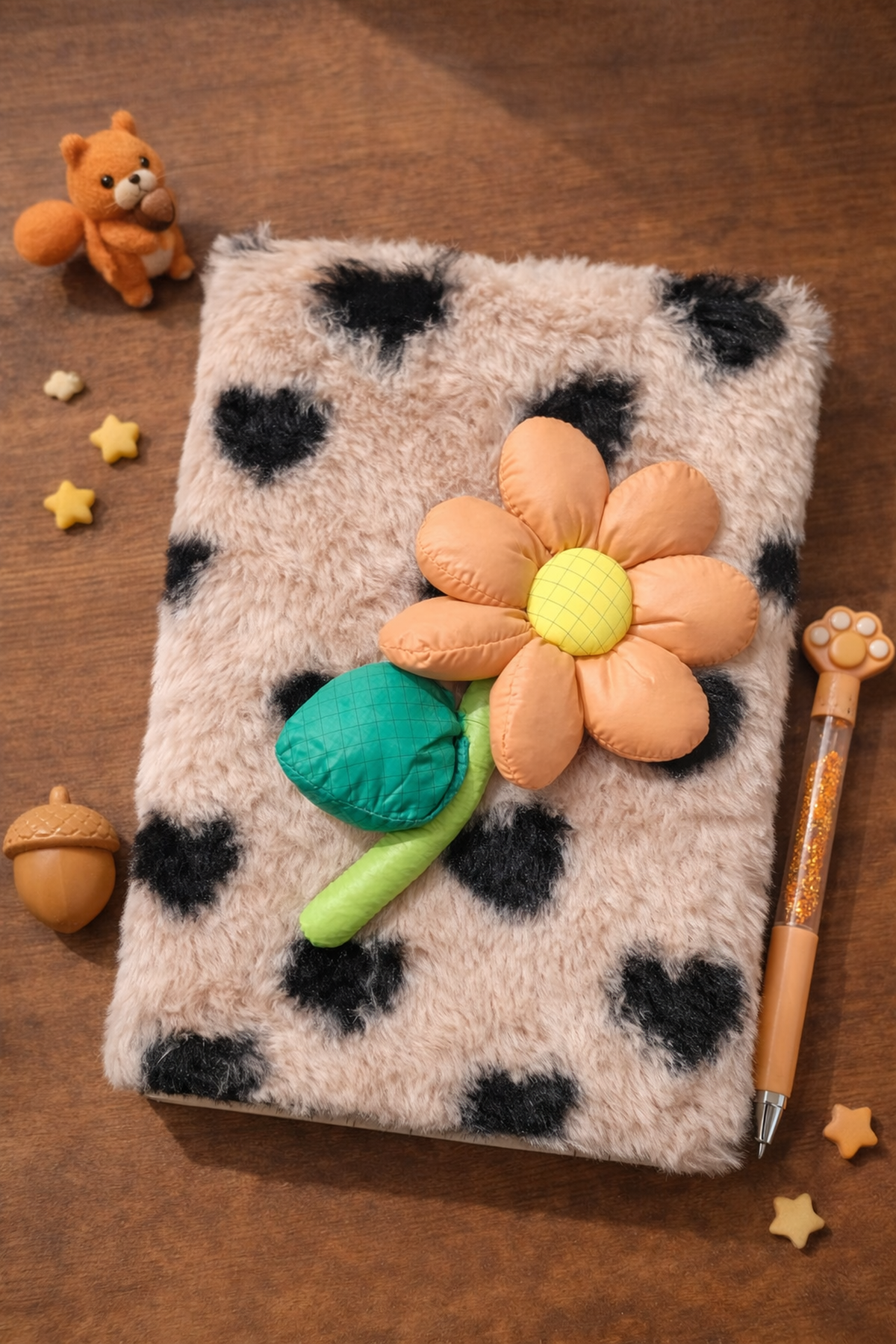 Pembeı Çiçekli Peluş Çizgili Defter