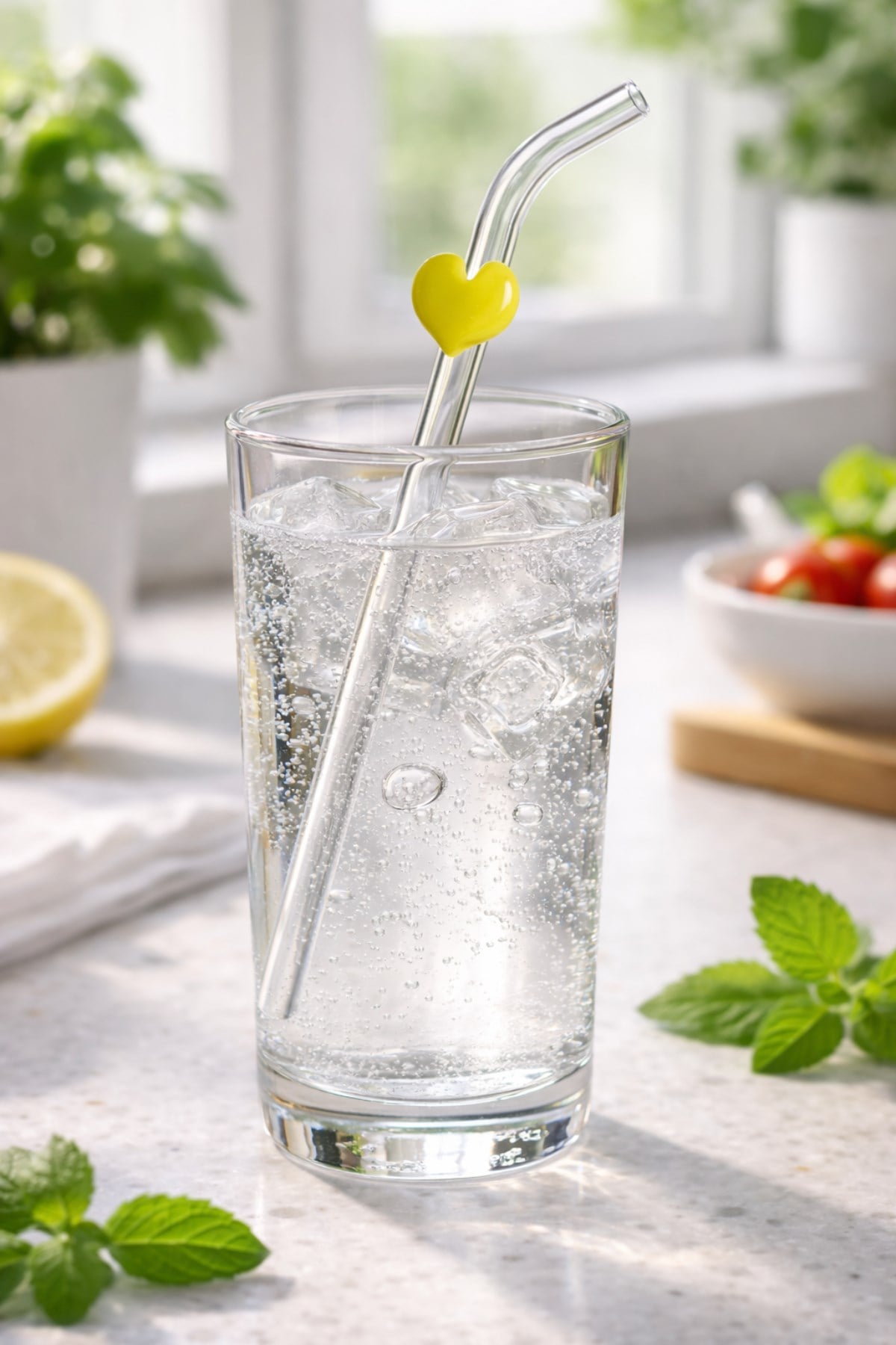 Sarı Kalp Figürlü Cam Pipet