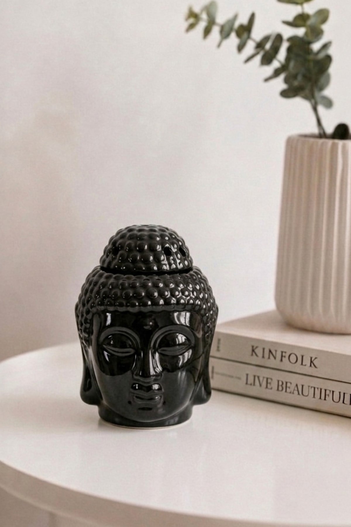 Siyah Buddha Kafası Seramik Buhurdanlık 13 Cm