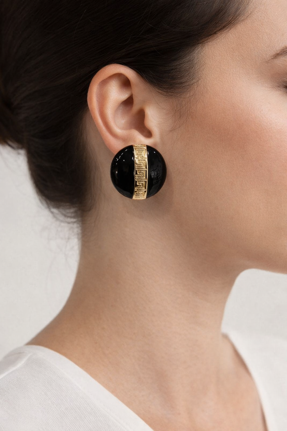 Siyah Gold Yuvarlak Küpe