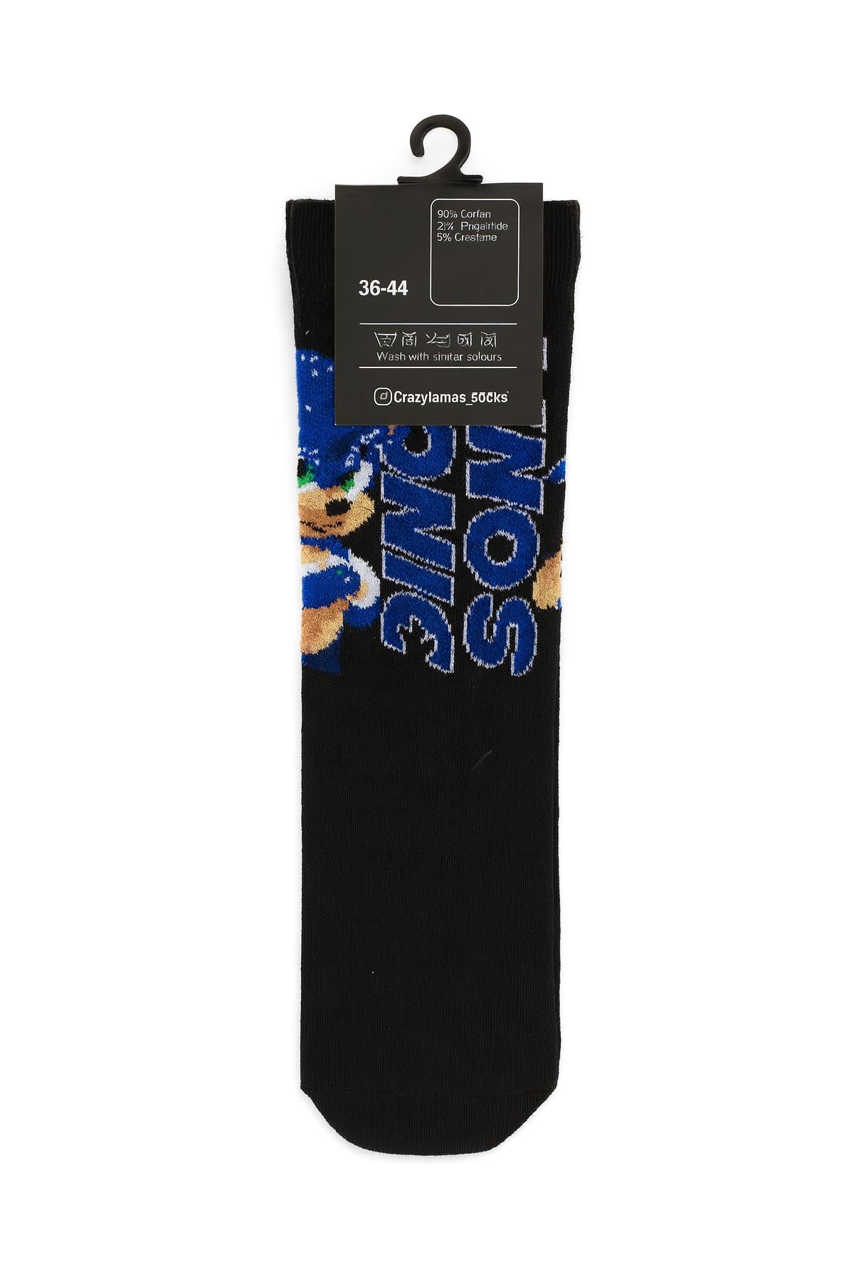 Sonic Tam Boy Desen Siyah Desenli Çorap  36-44