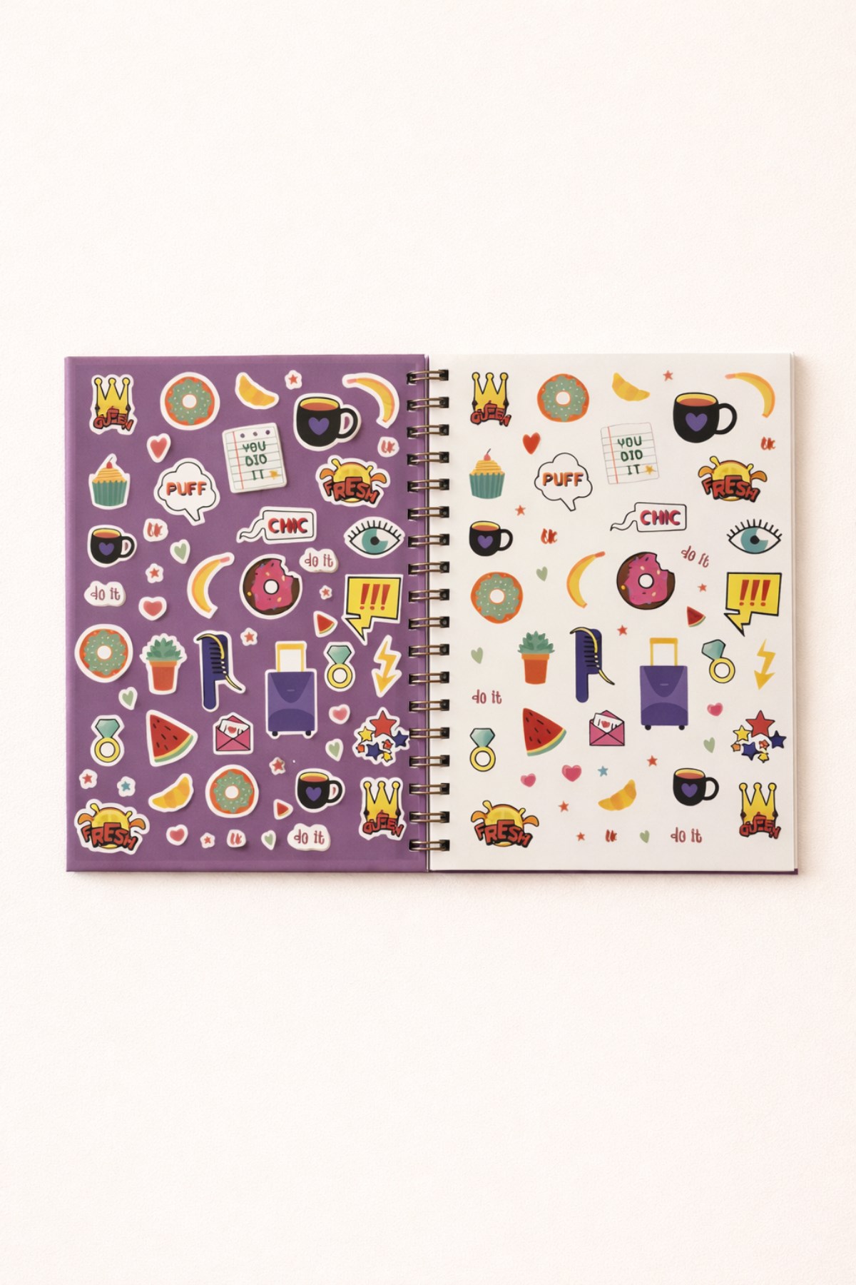 Spiralli Mor Puff Stickerlı Plan Ajandası 18x25cm