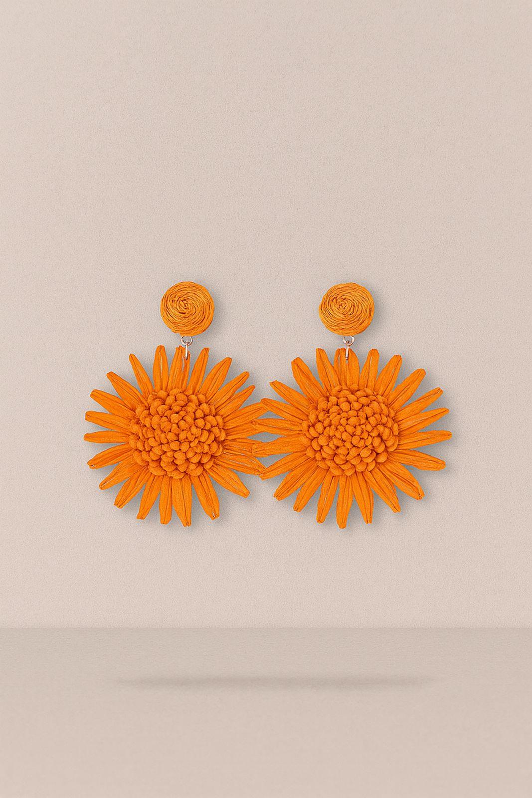 TURUNCU HASIR ÇİÇEK KÜPE