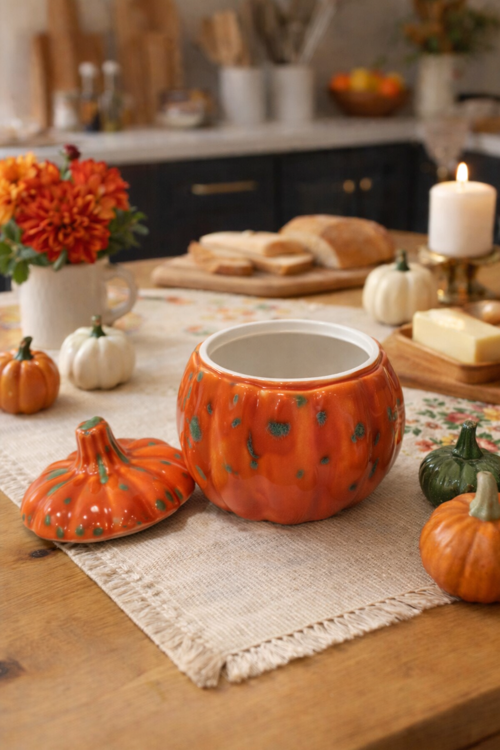 Turuncu Kapaklı Bal Kabağı Seramik Sunum Kabı