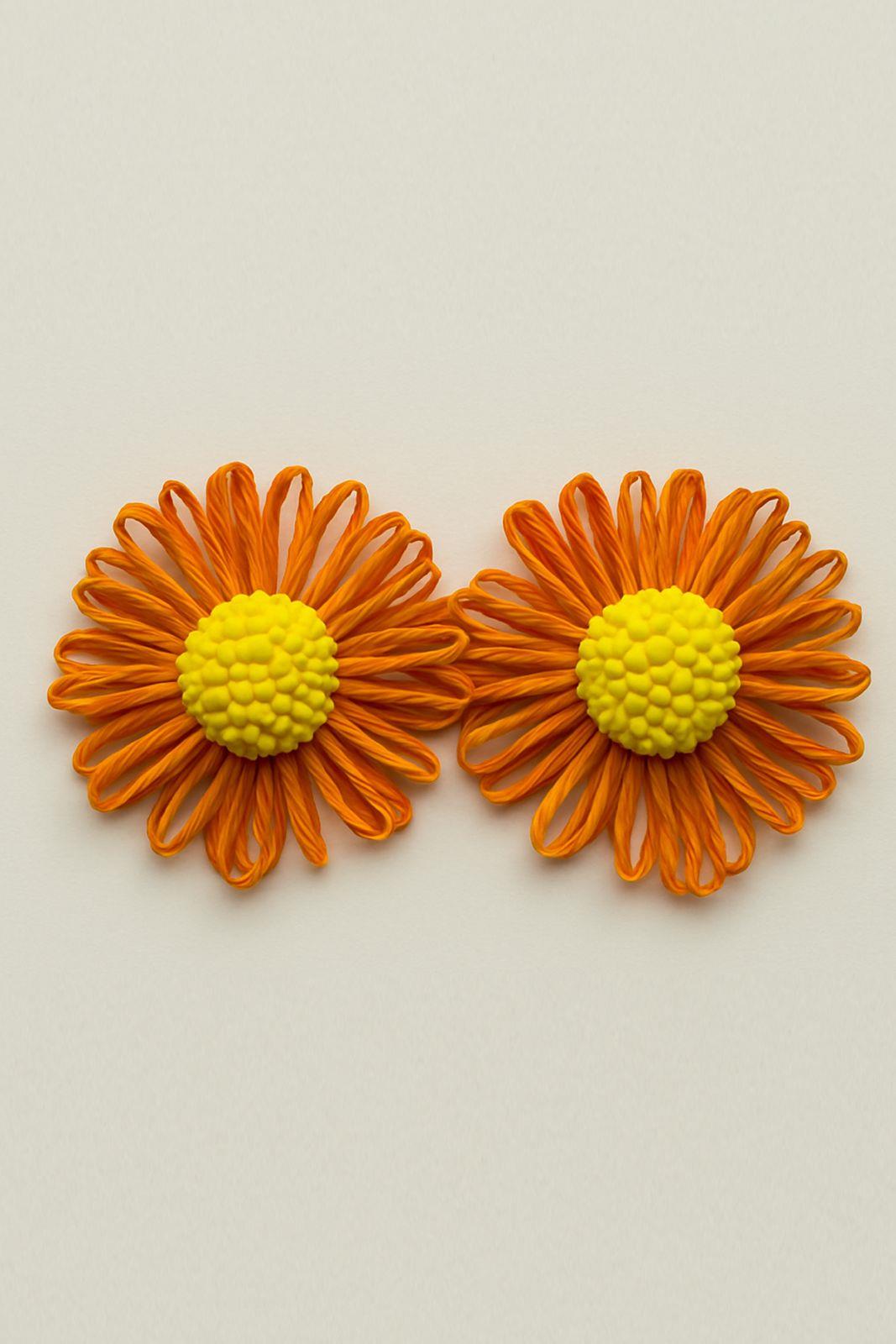 TURUNCU SARI HASIR ÇİÇEK KÜPE