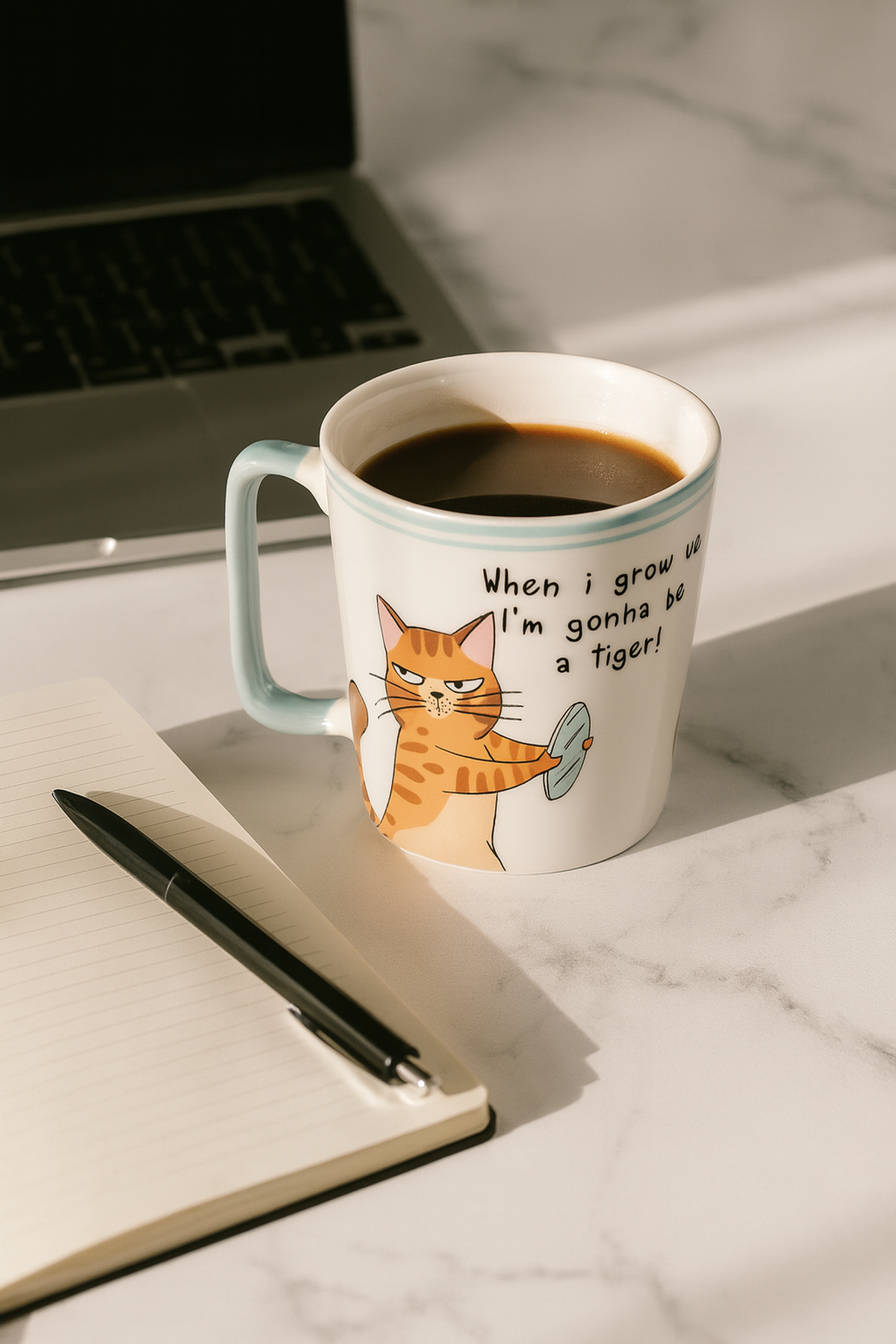 Turuncu Tabby Sözlü Kulplu Kupa