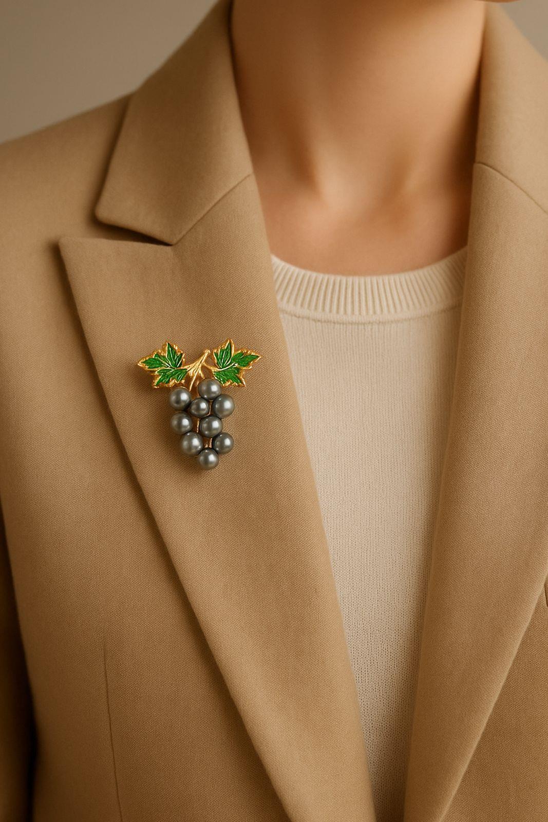 Yapraklı Salkım Üzüm İğneli Broş