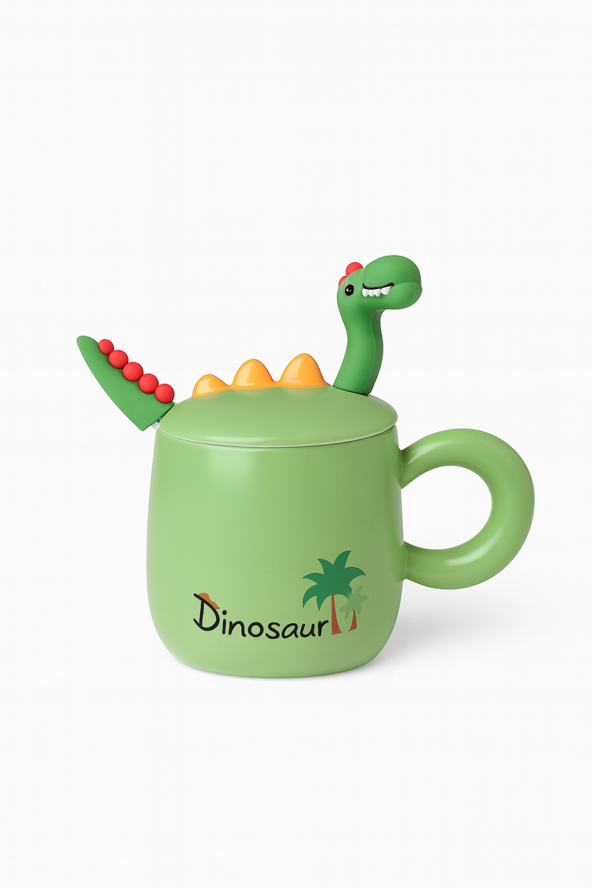 Yeşil Dinosour Kapak Kaşıklı Fincan