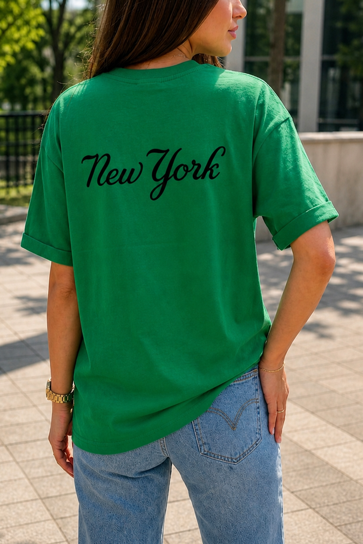 YEŞİL NEW YORK BASKILI YEŞİL T SHIRT L