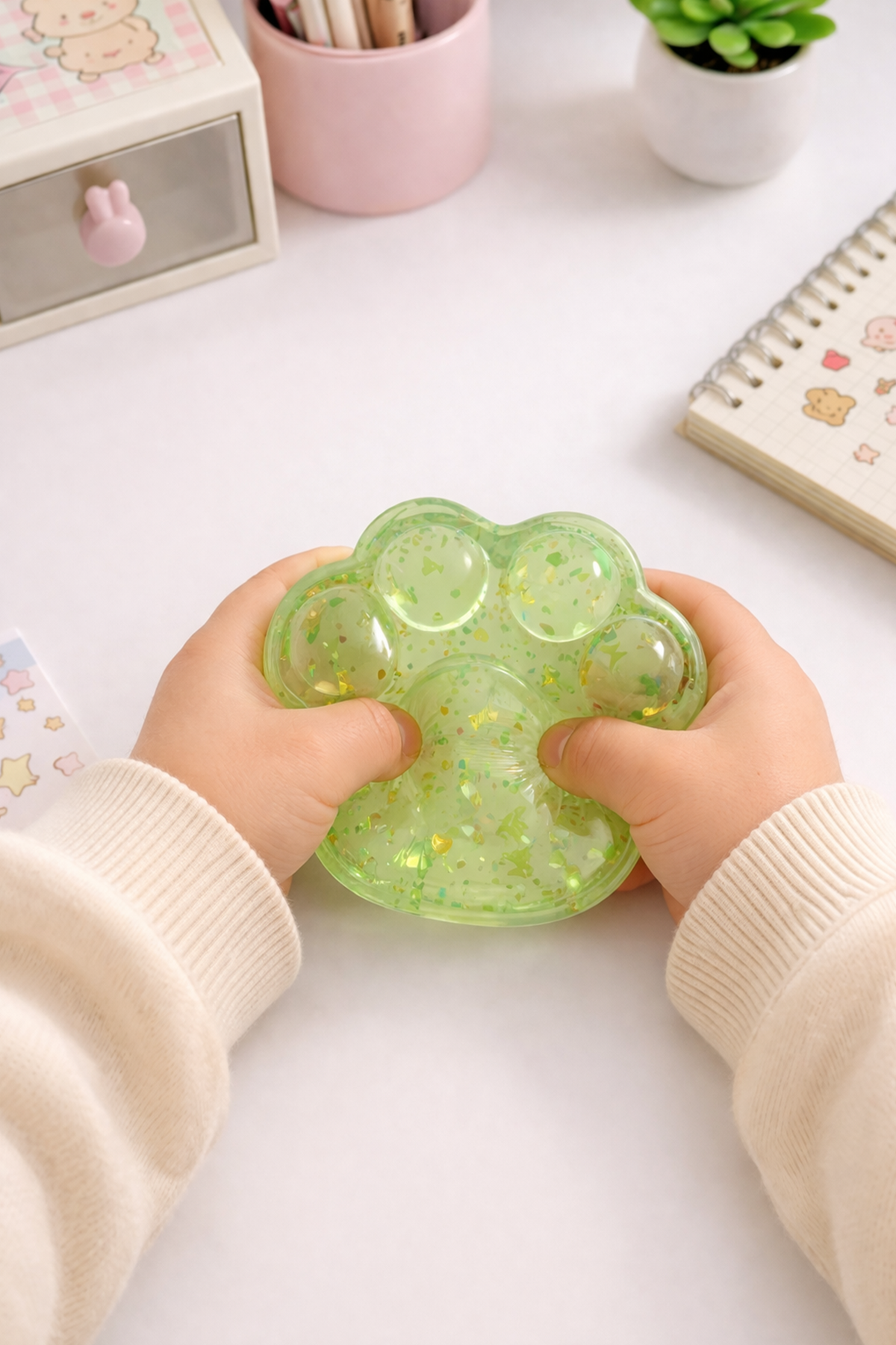 Yeşil Şeffaf Yaldızlı Pati Squishy