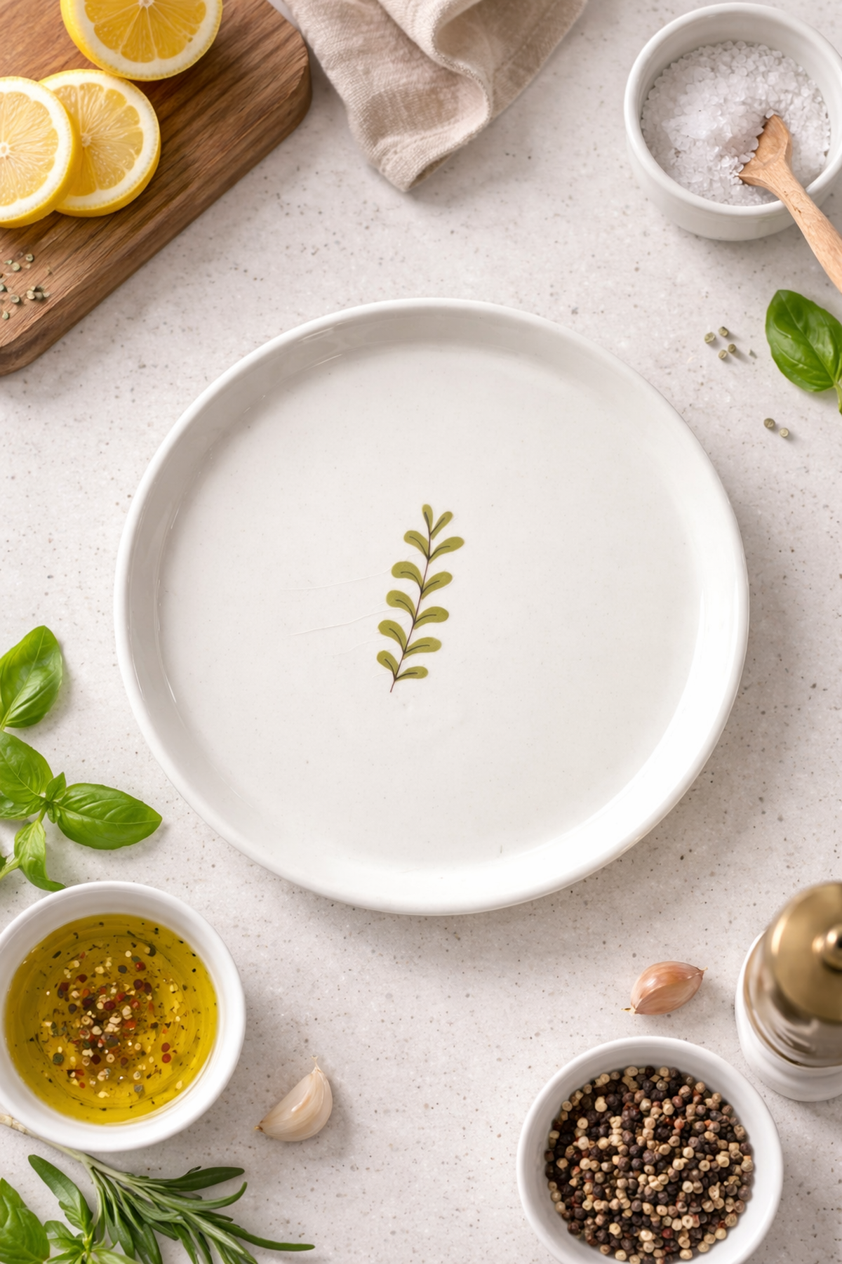 Zeytin Yaprağı Figürlü Beyaz Tabak