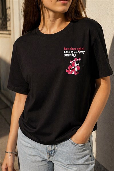Siyah Çizgi Karaket Baskılı T-shirt Siyah L