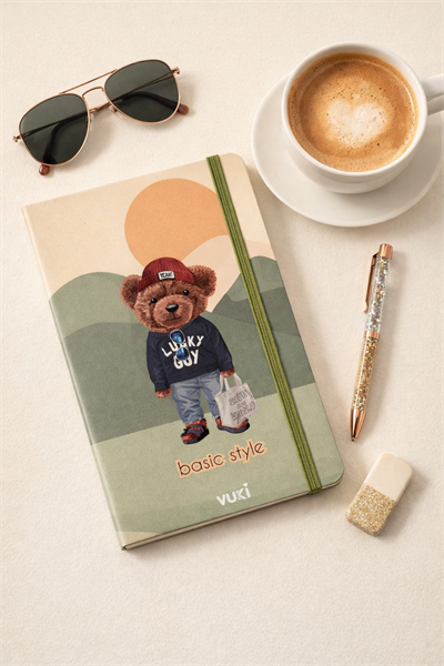 19 Cm Basic Style Ayıcık Lastikli Çizgisiz Defter