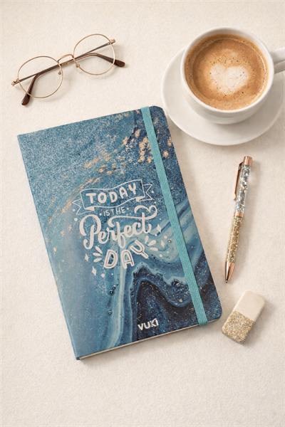 19 Cm Mavi Today İs The Perfect Day Lastikli Çizgisiz Defter