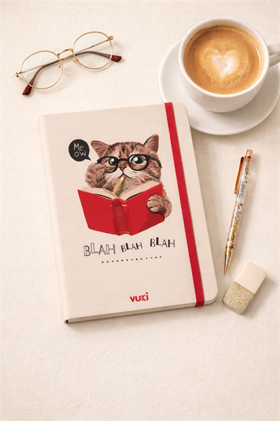 19 Cm Meow Blah Blah Blah Lastikli Çizgisiz Defter
