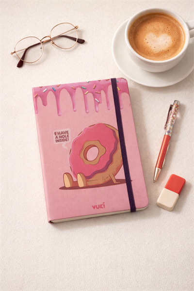 19 Cm Pembe Oturan Donut Lastikli Çizgisiz Defter