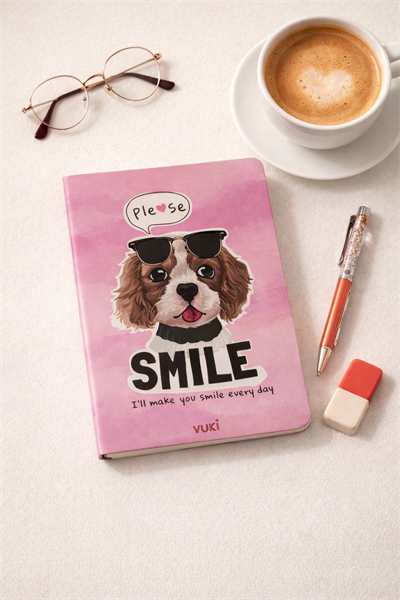 19 Cm Pembe Please Smile Köpek Lastikli Çizgisiz Defter