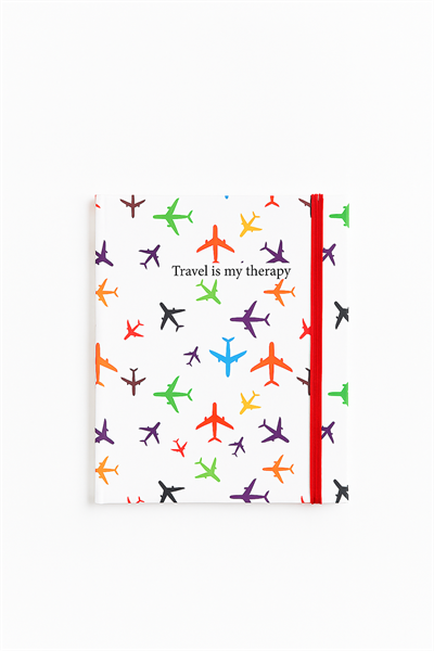 20 Cm Beyaz Renkli Uçak Figürlü Lastikli Çizgili Defter