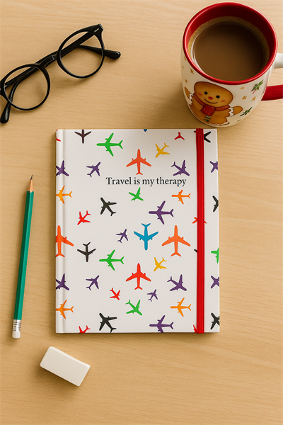 20 Cm Beyaz Renkli Uçak Figürlü Lastikli Çizgili Defter
