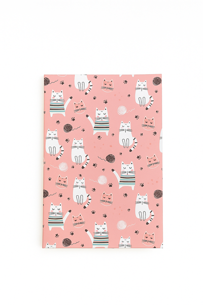 20 Cm Pembe Kedi Figürlü Çizgili Defter