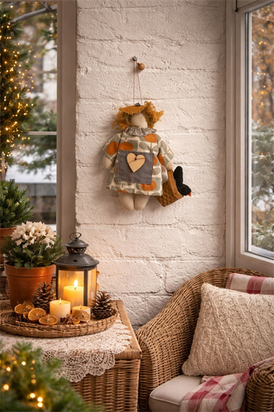 43 Cm El Yapımı Bez Kalpli Çiftçi Duvar Süsü