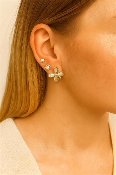 6 LI MİNİ BEYAZ TAŞLI ÇİÇEK KÜPE