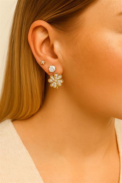 6 LI MİNİ BEYAZ TAŞLI YONCA KÜPE