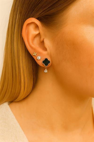 6 Lİ MİNİ SİYAH TAŞLI ÇİçEK KÜPE