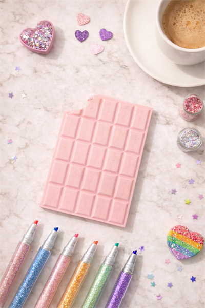 8 Cm Kakao Kokulu Pembe Kare Çikolata Desenli Defter