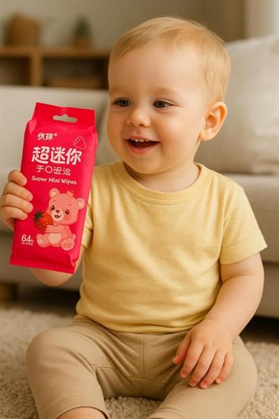 8 li Çilek Ayıcık Mini 64 Yaprak Islak Mendil