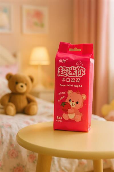 8 li Çilek Ayıcık Mini 64 Yaprak Islak Mendil