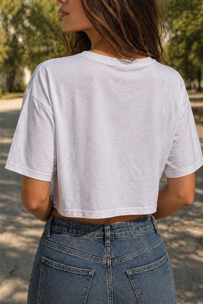 Beyaz Forever Baskılı Crop T Shırt S