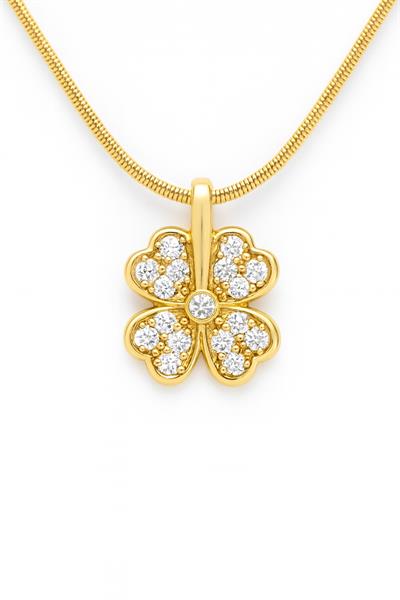 Beyaz Taşlı Yonca Çelik Kolye