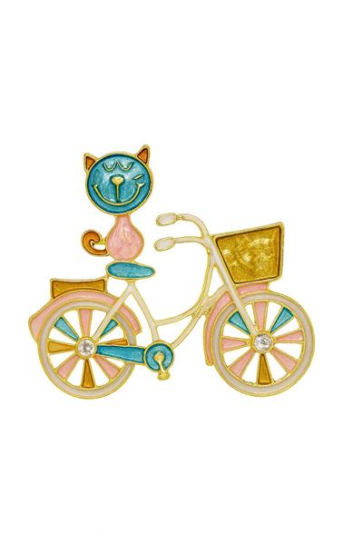 Bisikletli Kedi İğneli Broş